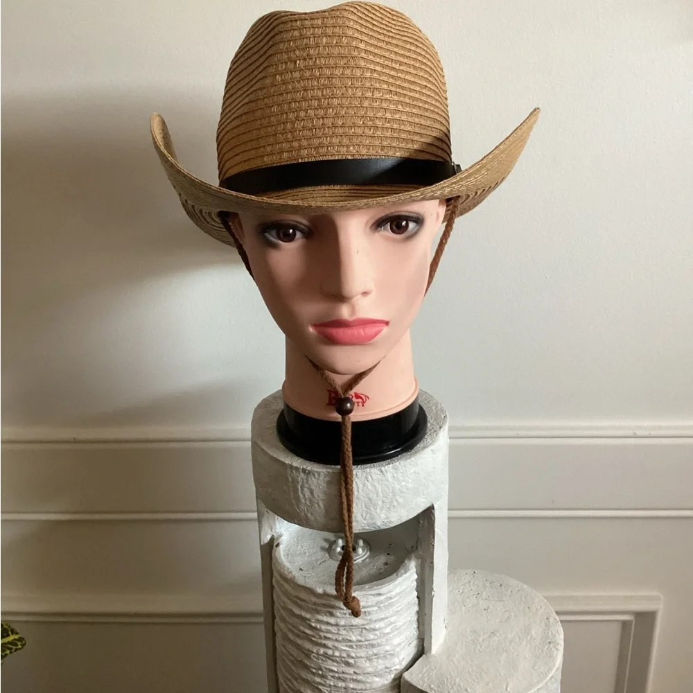 Western Wide Brim Straw Hat (Color: Khaki)